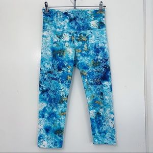 PRANA Capris Leggings Blue Yellow Paint Splatter Pattern Small